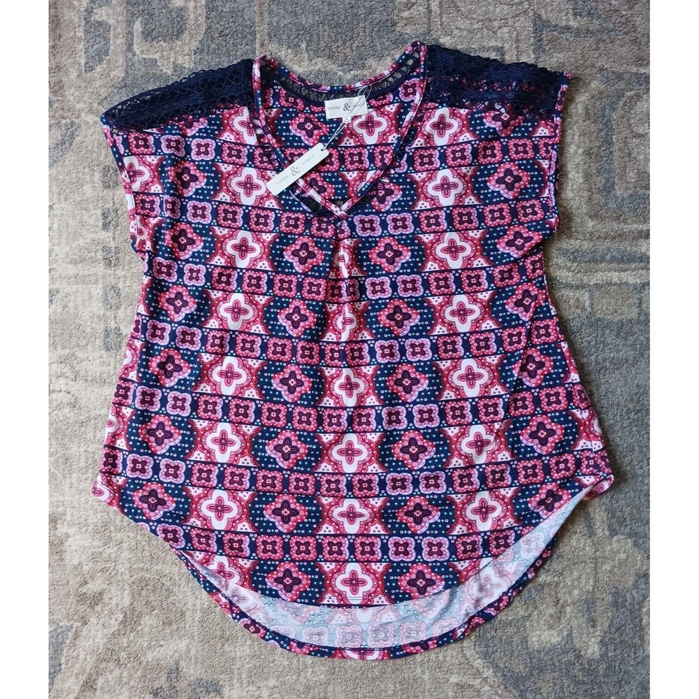 Women's L Blouse Thyme And Honey boho chic  Top Open Shoulder Embroidered Cotton